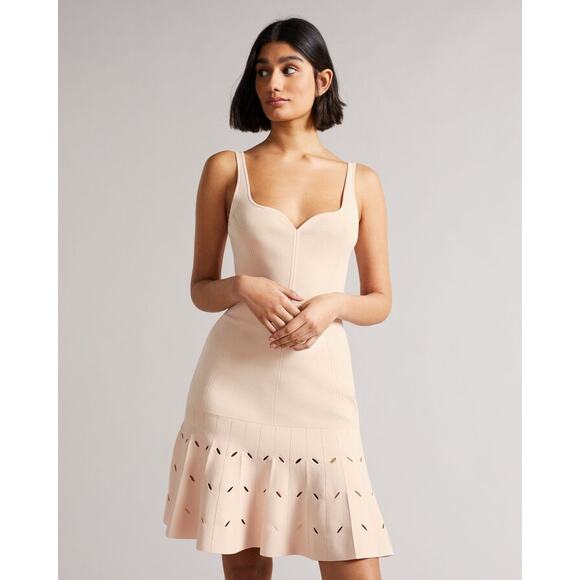 Ted Baker Ambyr Full Needle Stitch Detailed Hem Mini Dress Size 8 - Picture 2 of 7